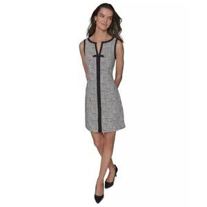 KARL LAGERFELD PARIS Split V Neck Sleeveless Dress Millenium Jacquard Contrast